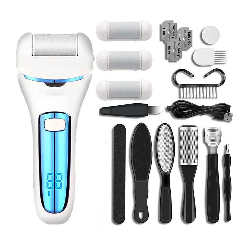 Râpe pour Pieds Électrique - PediPro™ - Blanc Bleu Métallisé
