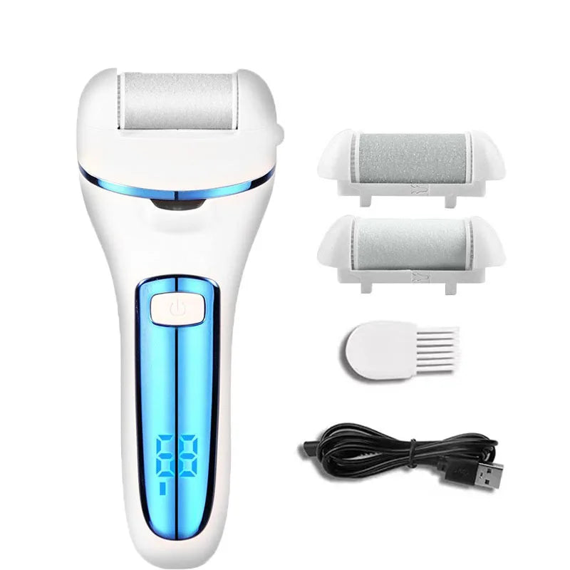 Râpe pour Pieds Électrique - PediPro™ - Blanc Bleu Métallisé