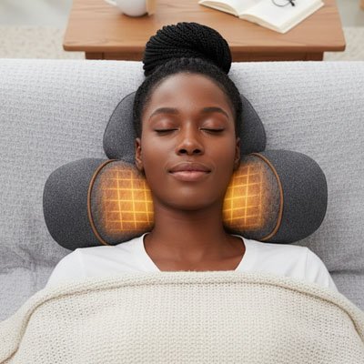 Appareil sans fil premium avec traction douce à 26 °, couverture en soie et 3 modes (chauffage, vibration, soulèvement) pour le bien-être du cou.