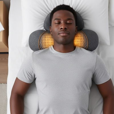 Oreiller de traction chauffant : combine soulagement thermique, massage vibrant et alignement cervical pour une posture saine